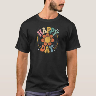 Camiseta Feliz Día Vintage Vibraciones de Girasoles Retro E