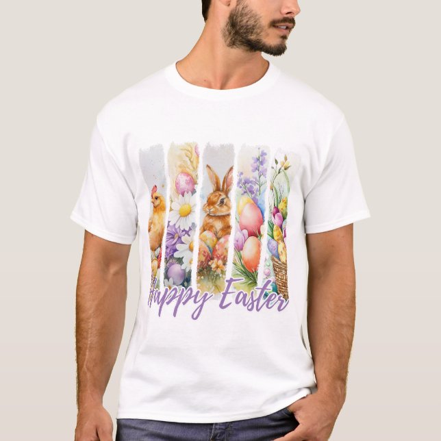 Camiseta Feliz diseño de acuarela de Pascua (Anverso)