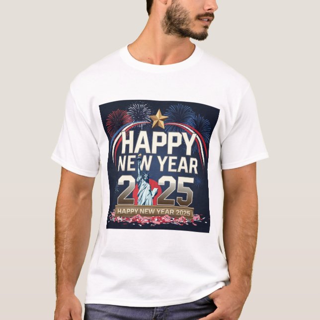 Camiseta Feliz diseño de Año Nuevo 2025 - Festividad y esti (Anverso)