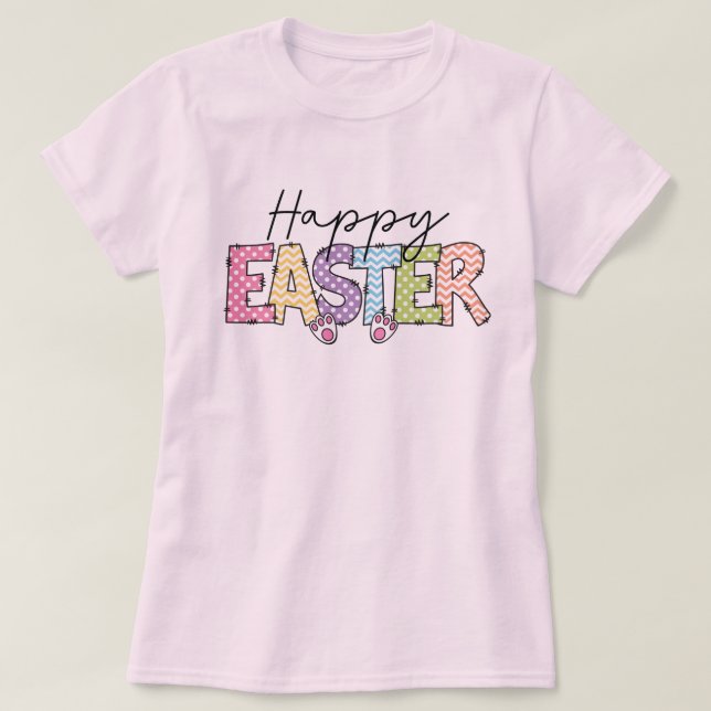 Camiseta Feliz diseño de conejo colorido de Pascua (Diseño del anverso)