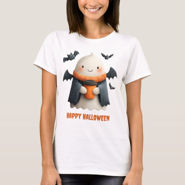 Camiseta Feliz diseño fantasma de Halloween (Anverso)