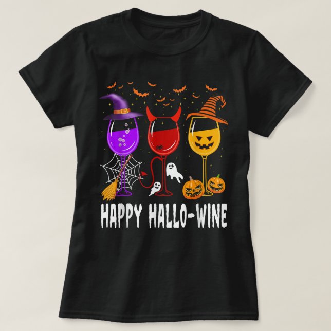 Camiseta Feliz disfraz de calabaza de brujas con vidrio de  (Diseño del anverso)