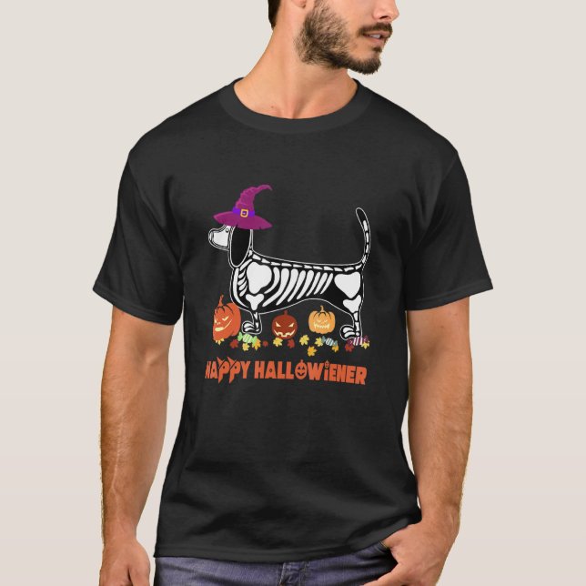 Camiseta Feliz disfraz de Halloween de Hallowiner Dachshund (Anverso)
