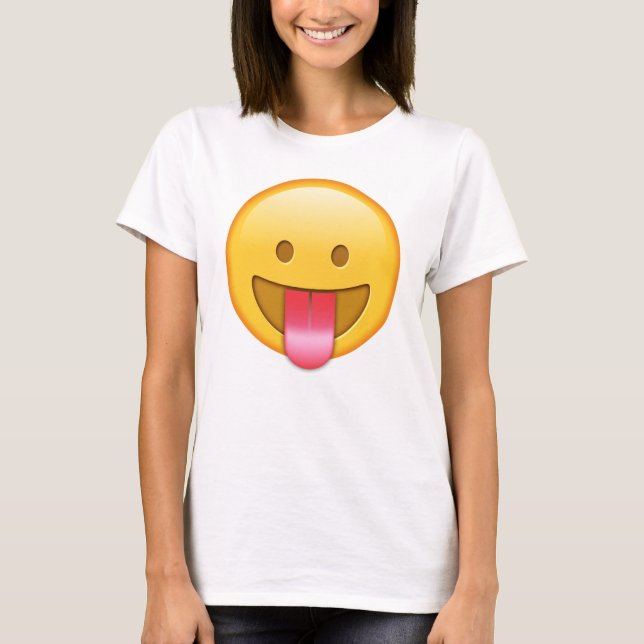Camiseta feliz, divertida de la emoji de la lengua (Anverso)