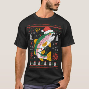 Camiseta Feliz Divertida Navidad Pesca Pescador Santa