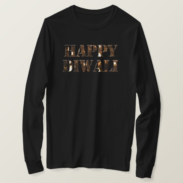 Camiseta Feliz Diwali con tipografía de velas (Anverso del diseño)
