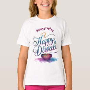Camiseta Feliz Diwali personalizable blanco
