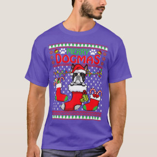 Camiseta Feliz Dogmas Boston Terrier Dog Graciosa Fea Navid
