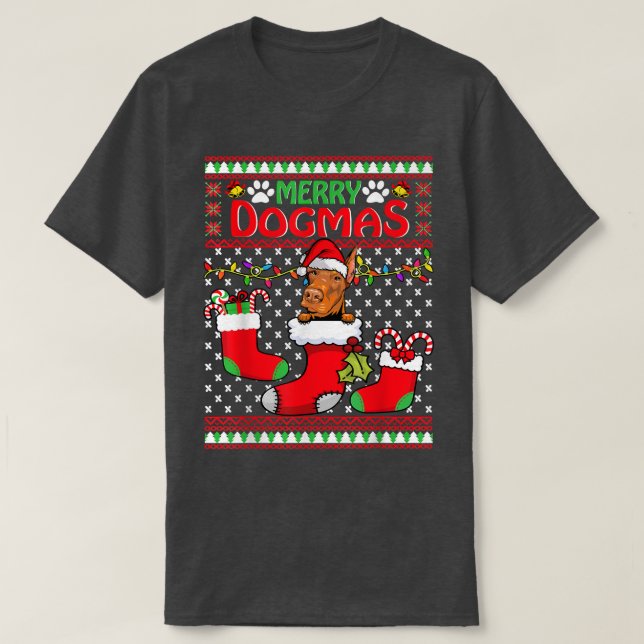 Camiseta Feliz Dogmas Doberman Perro Navidades feos Xma (Diseño del anverso)