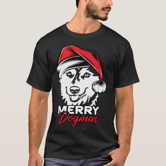Camiseta Feliz Dogmas Husky Perro Navidad (Anverso)