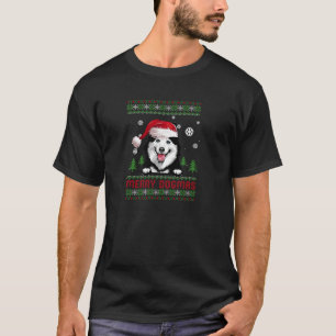 Camiseta Feliz Dogmas Siberian Husky Santa Hat Fea Navidad
