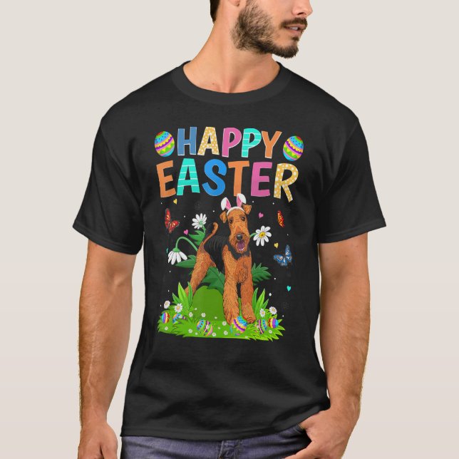 Camiseta Feliz domingo de Pascua de Airedale Terrier Dog Ea (Anverso)