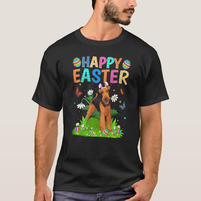 Camiseta Feliz domingo de Pascua de Airedale Terrier Dog Ea (Anverso)