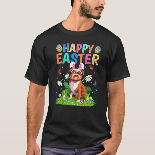 Camiseta Feliz Domingo de Pascua de Bulldog divertido de hu (Anverso)