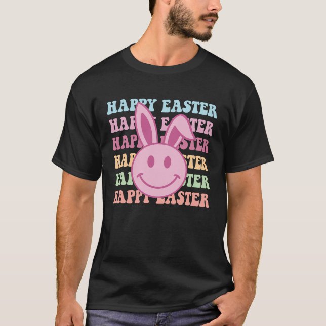 Camiseta Feliz Easter Egy Bunny Smile Face Rabbit Retro Gro (Anverso)