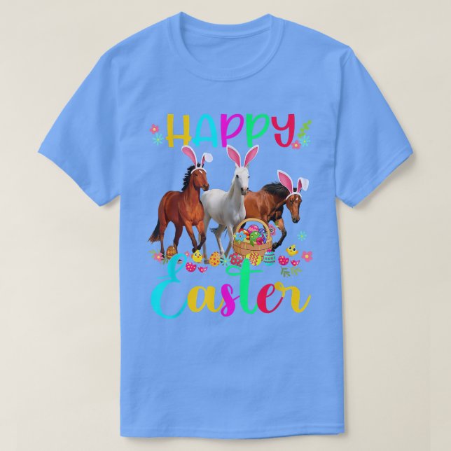 Camiseta Feliz Easter Horse Lover Tres Caballos Con Conejo (Diseño del anverso)