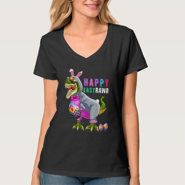 Camiseta Feliz Eastrawar T Rex Dinosaur Easter Bunny Egg Co (Anverso)
