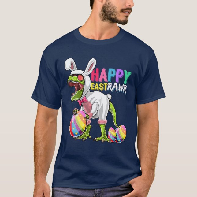 Camiseta Feliz Eastrawar T Rex Dinosaur Easter Bunny Egg Co (Anverso)