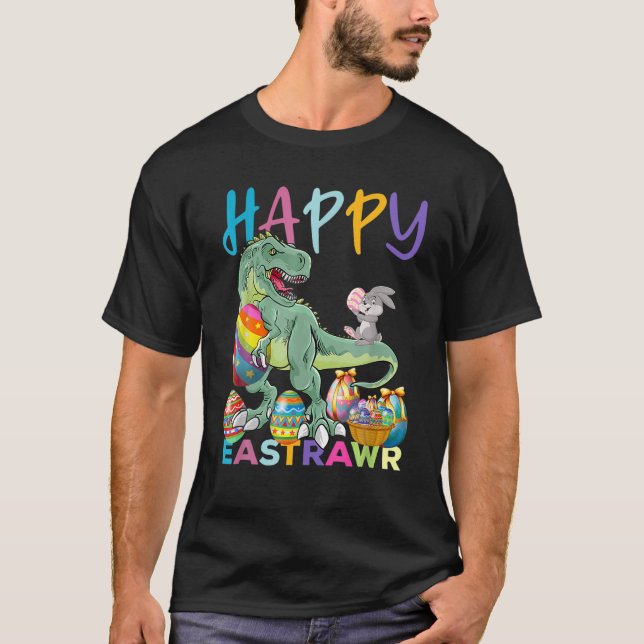 Camiseta Feliz Eastrawr Cute Trex Dinosaur Easter Bunny Egg (Anverso)