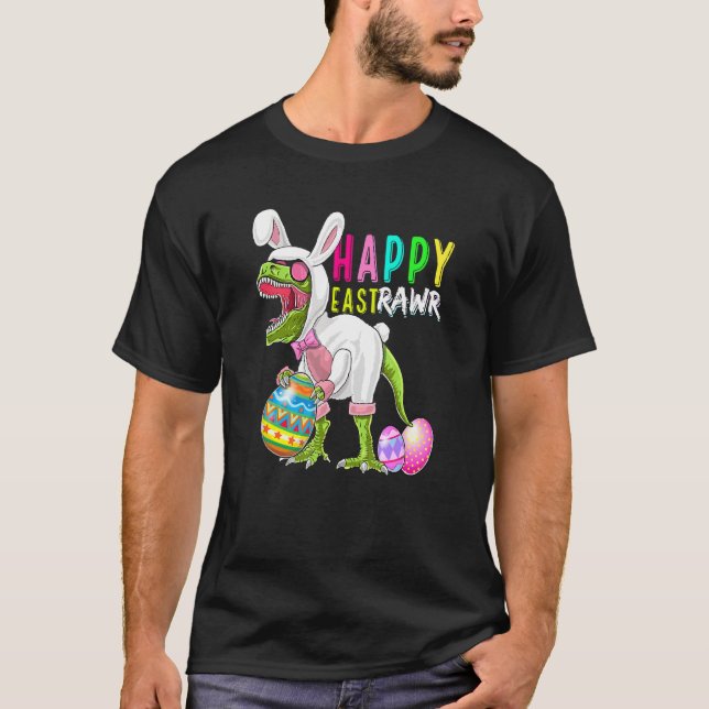 Camiseta Feliz Eastrawr T Rex Dinosaur Bunny Egg Easter Boy (Anverso)