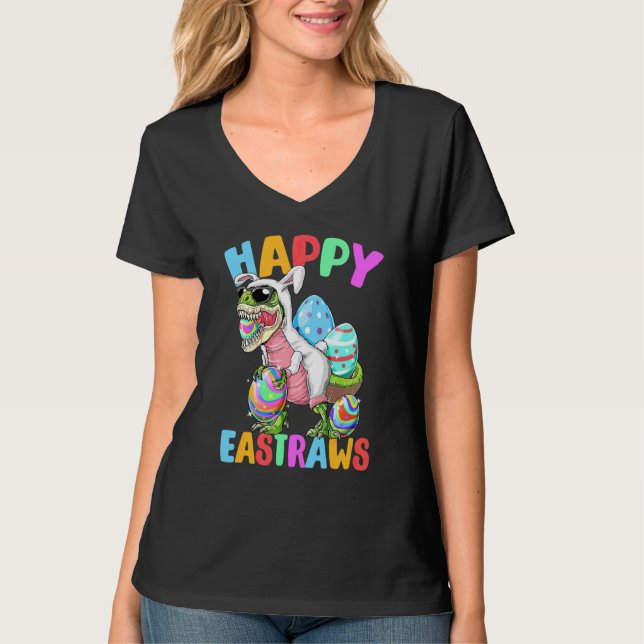 Camiseta Feliz Eastrawr T Rex Dinosaur Easter Bunny Ears Eg (Anverso)