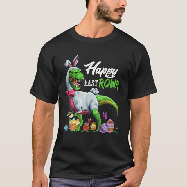 Camiseta Feliz Eastrawr T Rex Dinosaur Easter Bunny Egas (Anverso)