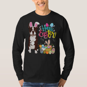 Camiseta Feliz Eggs de Pascua Bunny Dog Boston Terrier Boys