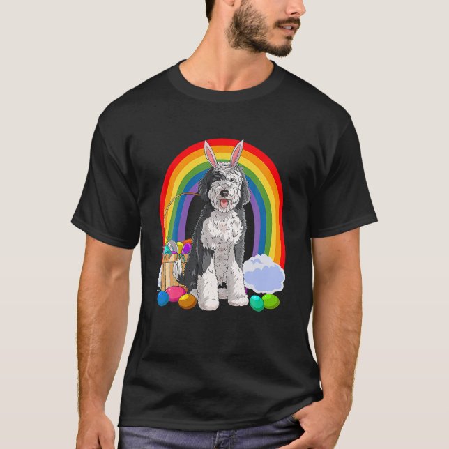 Camiseta Feliz Eggs de Pascua Bunny Dog Sheepadoodle (Anverso)