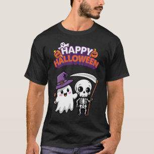 Camiseta Feliz Fantasma de Halloween y Skeleton