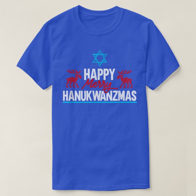 Camiseta Feliz Feliz Feliz Hanukwanzmas Chanukah Dreidel H  (Diseño del anverso)