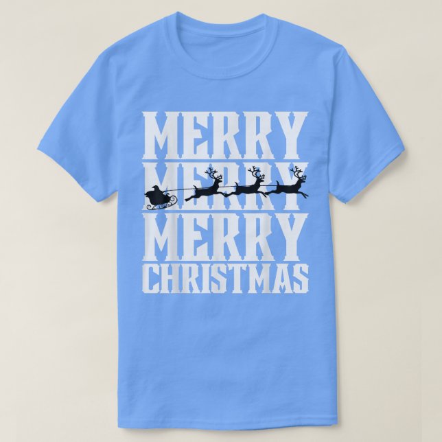 Camiseta Feliz Feliz Feliz Navidad Santa María de Sleigh y  (Diseño del anverso)