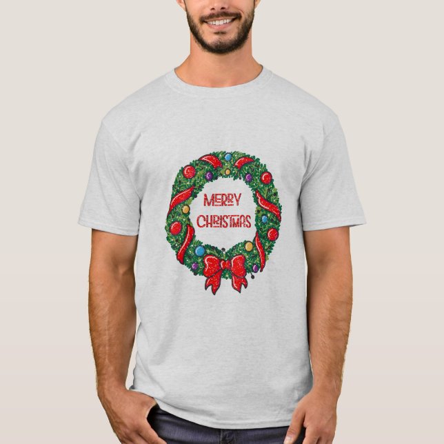 Camiseta Feliz Feliz Navidad Whimsical Reef Red Bow Moderno (Anverso)