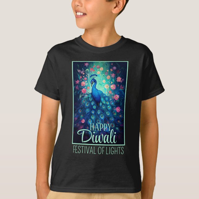 Camiseta Feliz Festival Diwali de Luces Peacock (Anverso)