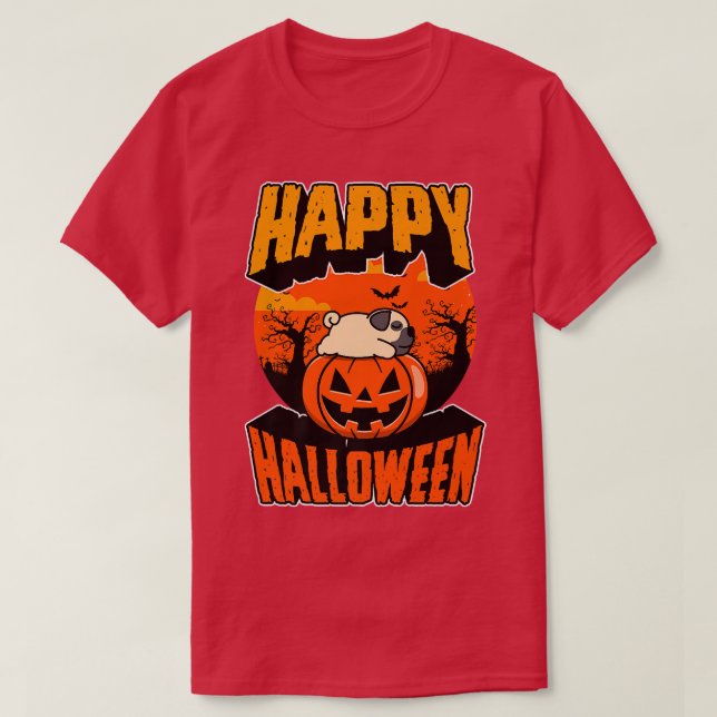 Camiseta Feliz Fiesta de Halloween adormecimiento de perro  (Diseño del anverso)