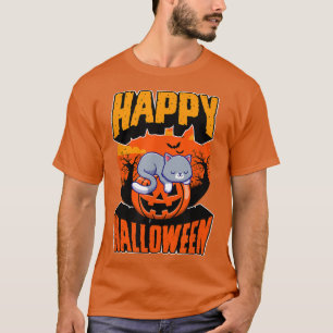 Camiseta Feliz Fiesta de Halloween con adorno de gato en Ka