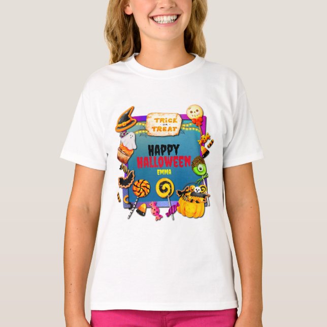 Camiseta Feliz fiesta de Halloween lleno de truco o truco (Anverso)