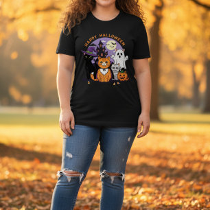 Camiseta Feliz Fiesta felino felino de Halloween con miedo