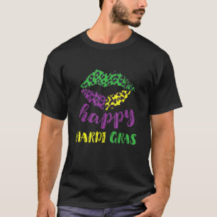 Camiseta Feliz Fiesta Mardi Gras Lips Carnaval de Leopardo 
