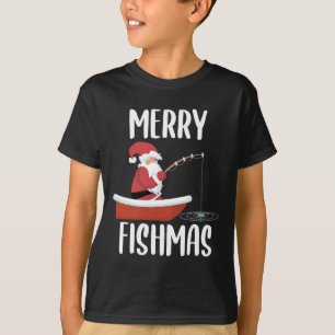 Camiseta Feliz Fishmas Divertido Santa Pescando Pescador Cr