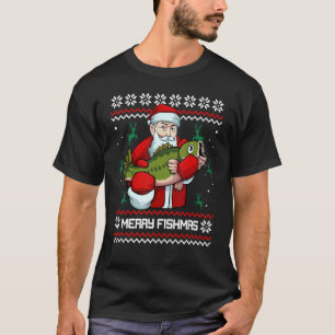 Camiseta Feliz Fishmas feo pijama de Navidad Santa lubina F