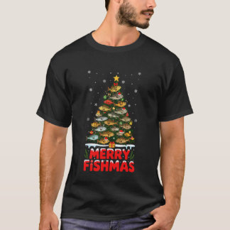 Camiseta Feliz Fishmas Luces Divertidas Del Árbol De Navida