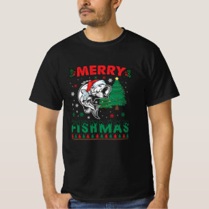 Camiseta Feliz Fishmas Pescado Pescando Papá Pescador Navid