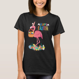 Camiseta Feliz Flamingo De Conejo De Pascua Con Cesta De Hu