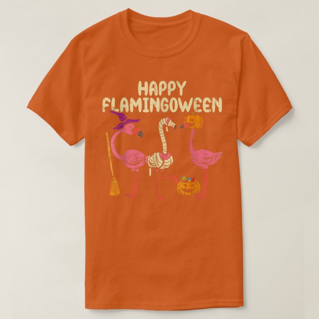 Camiseta Feliz Flamingoween Witch Pumpkin Mummy Flamingo Ha (Diseño del anverso)