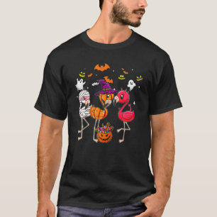 Camiseta Feliz Flamingoween Witch Pumpkin Mummy Flamingo Ha