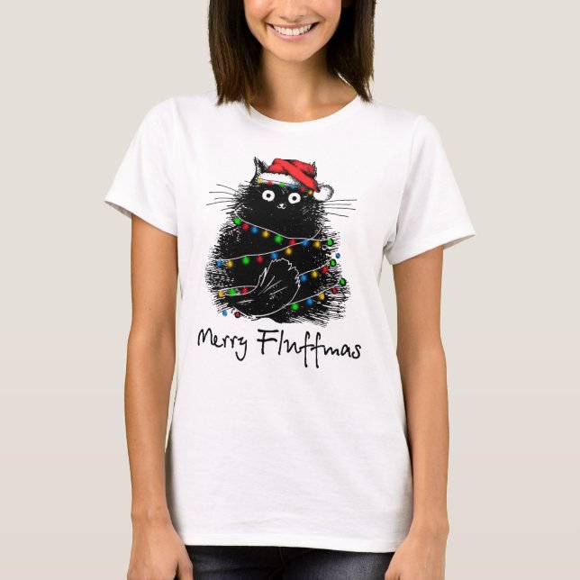 Camiseta Feliz Fluffmas Fluffy Cat Feliz Regalos de Navidad (Anverso)
