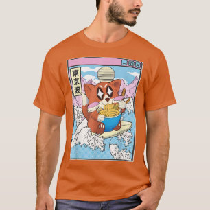 Camiseta Feliz Fox comiendo Ramen Surfing Japonés Wave Anim