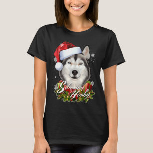 Camiseta Feliz Furry White Siberian Husky Perro Navidades S