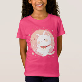 Camiseta Feliz Gato Blanco Kawaii bailando música