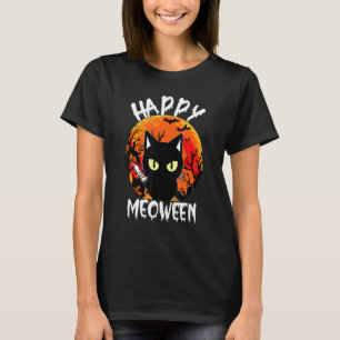 Camiseta Feliz Gato Bruja Meoween Halloween Animal Mascota